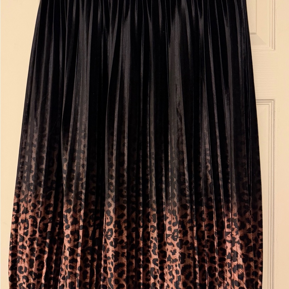 Chico's Black and Brown Leopard Midi Skirt